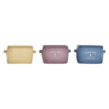 Basket DKD Home Decor Yellow Blue Maroon Canvas Modern 20 x 16 x 15 cm (3 Units)