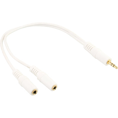 Inline Adapter Stereo 3.5MM Male a 2X 3.5MM Stereo Jacks White / Gold — image 1