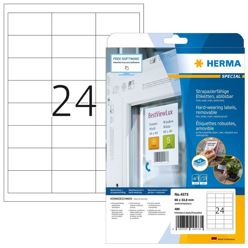 Herma Láminas-etiquetas A4 66X33.8MM White Despegable 480ST.