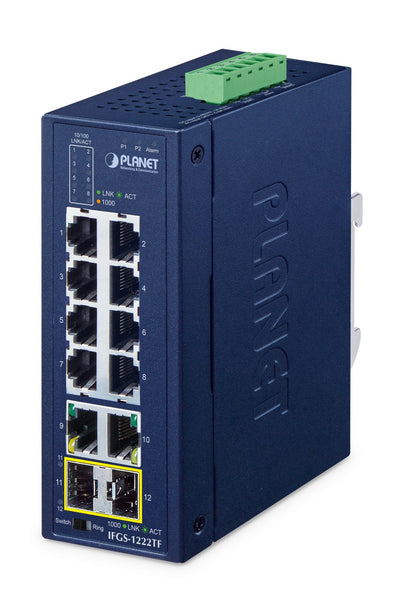 Planet Industrial 8-PORT Ring Switch IFGS-1222-TF No Administrado Fast Ethernet (10/100) Blue — image 1