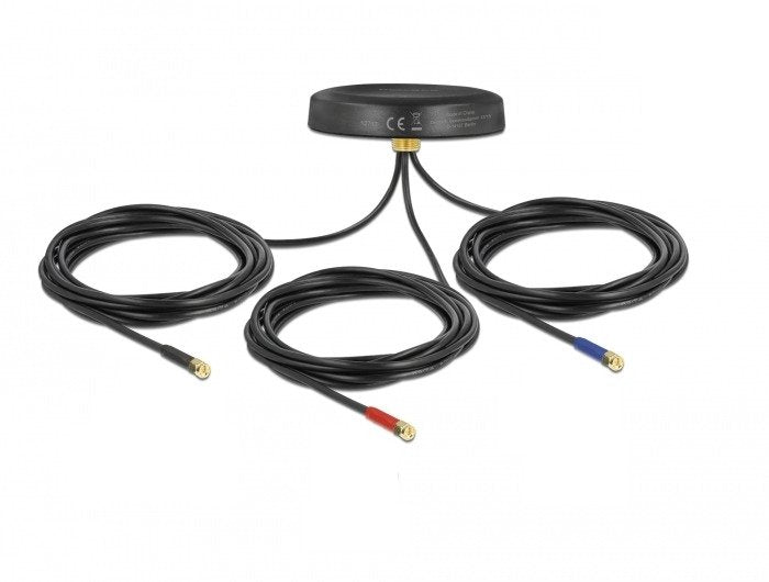 Delock Multiband LTE Umts Gsm Gnss Antenna 3XSMA Connector Male Omnidirektional Assembly Tejado Black Outdoor