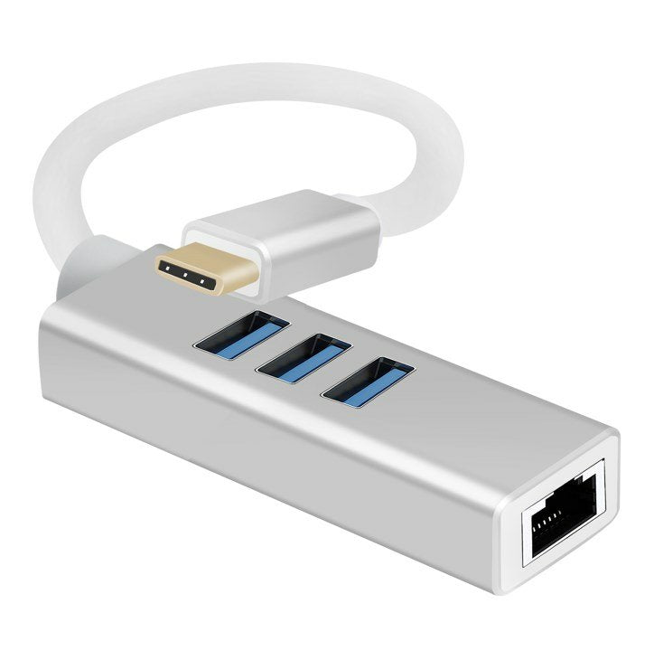 Helos Hub, USB 3.1 Tipo-cst. /3x USB + RJ45 Gigabit Ethernet, Premium, Silver