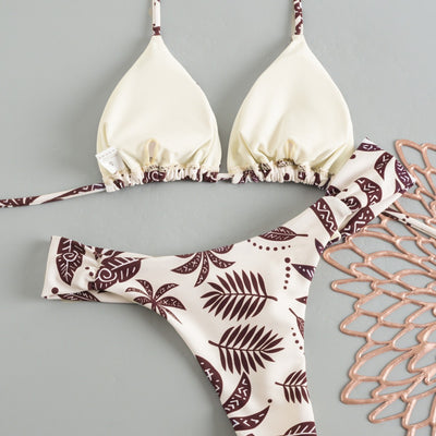 Low Waist Pleated Bikini Split Swimsuit Straps