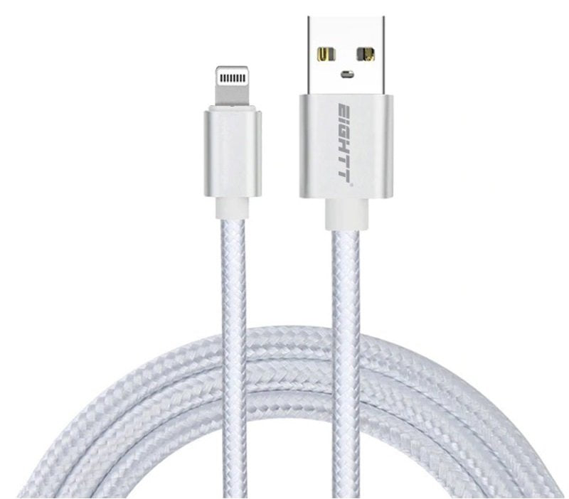 Eightt USB Cable a Lightning_iphone 1M Trenzado Nylon Silver