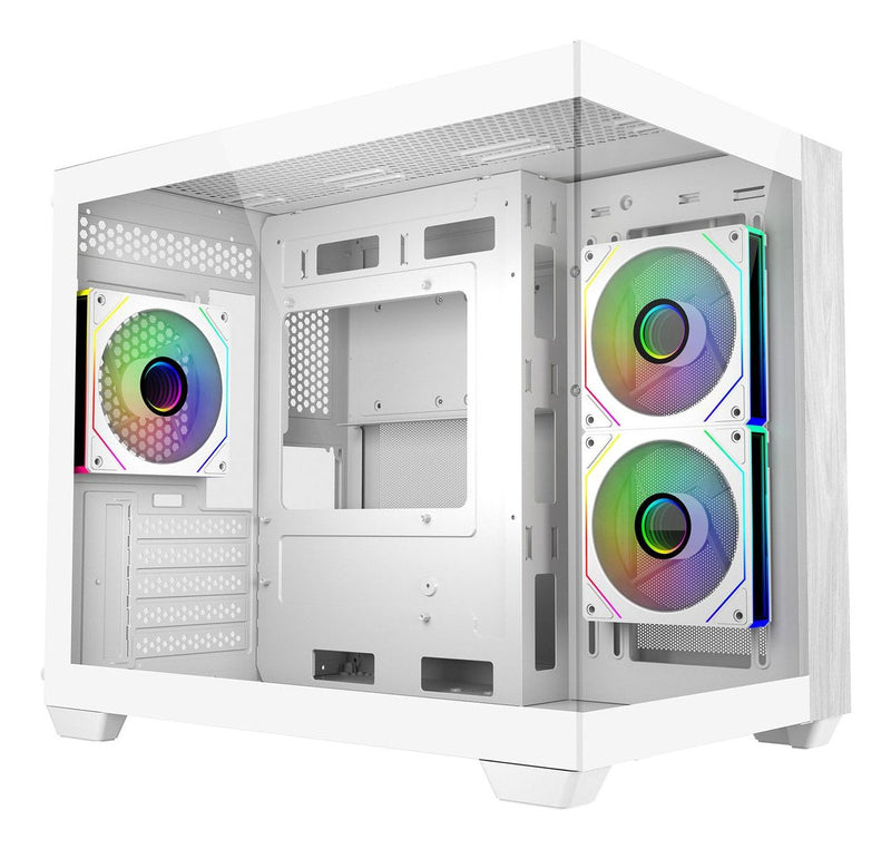 Cooler Master PC Case Elite 481 Wood Minitorre - 3 Fans 120MM RGB - Vista Panoramica - Stand microATX/Mini-itx