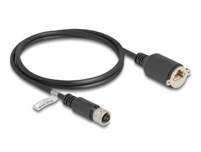 Delock M12 Cable D-kodiert 4 Pin Female a RJ45 Female CAT.5E FTP 1M Black — image 1