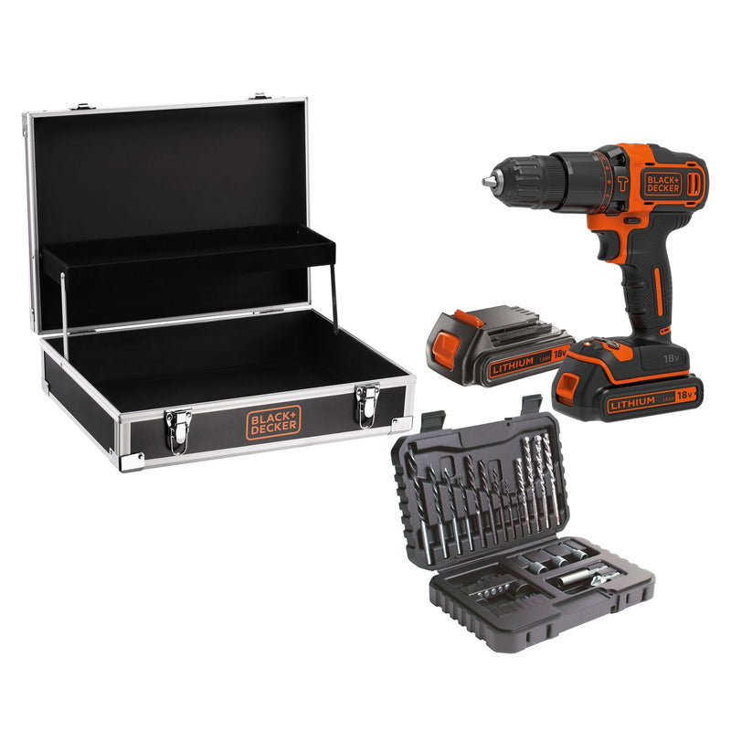 Negro + Decker Taladro Atornillador Combinado a Batería BDCHD18B2FC, 18 Voltios Negro/Naranja 2 Pilas Iones L