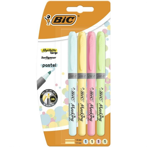 Bic Pack Marcadores Fluorescentes Highlighter Grip Pastel Colours Blue / Yellow / Pink / Green Handle Texturiz — image 1