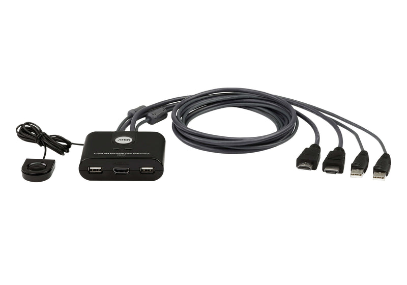 Aten Switch KVM With HDMI Cable USB 2 Ports CS22HF With Control Remote FHD