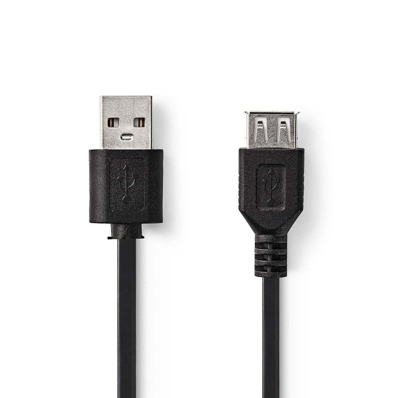 Nedis USB Cable USB 2.0 USB-A Connector Male USB-A Connector Female - 480Mbps Vernickelt 2.00M Round Pvc Black