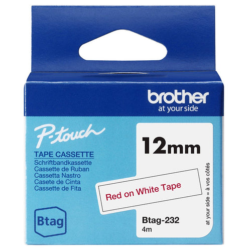 Brother Tape Labels BTAG-232 12MM, Red Sobre White No Laminated BTAG232 — image 1