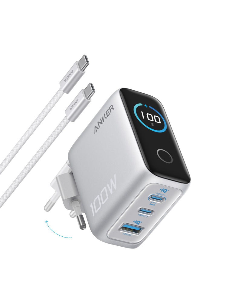 Anker Charger 100W 3 Ports Smart Display Silver