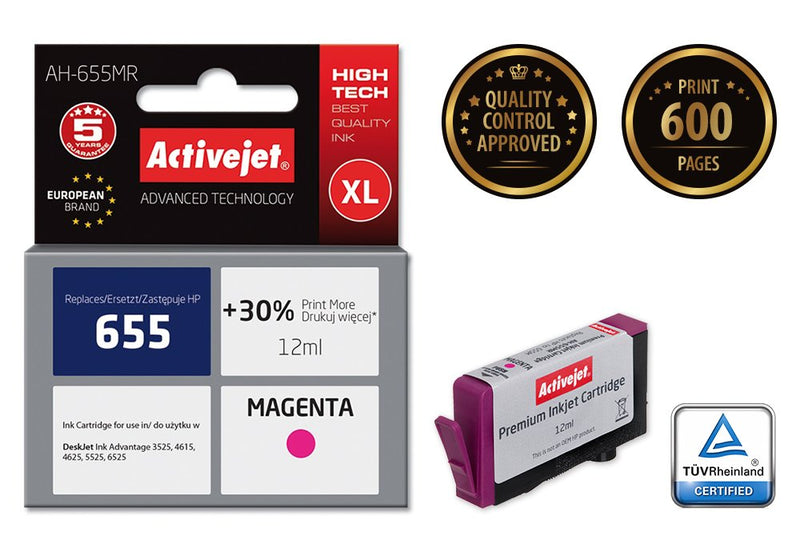 Activejet Ink Ah-655MR (reemplazo HP 655 CZ111AE - Premium - 12ML - Magenta