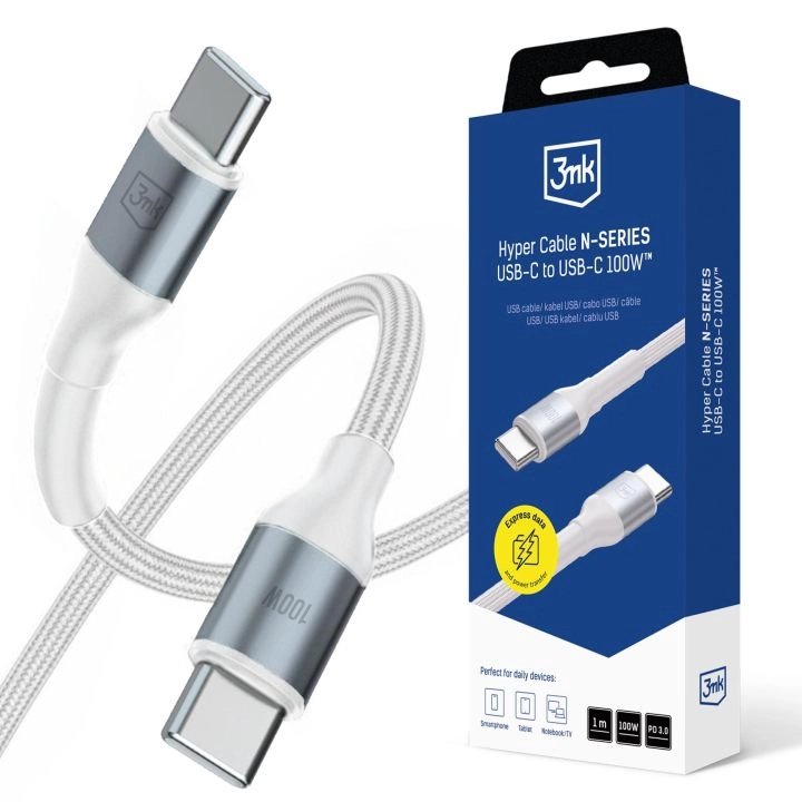 3MK Cable Hyper N-series C To C 1M PD 3.0 Qc 3.0 20V 5A 100W White