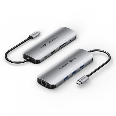Vention Docking USB Type-c Tqlhb 1x HDMI 4K 3x USB 1x USB Type-c Pd 1x RJ45 1XJACK 3.5MM 1XLECTOR Cards Grey — image 1