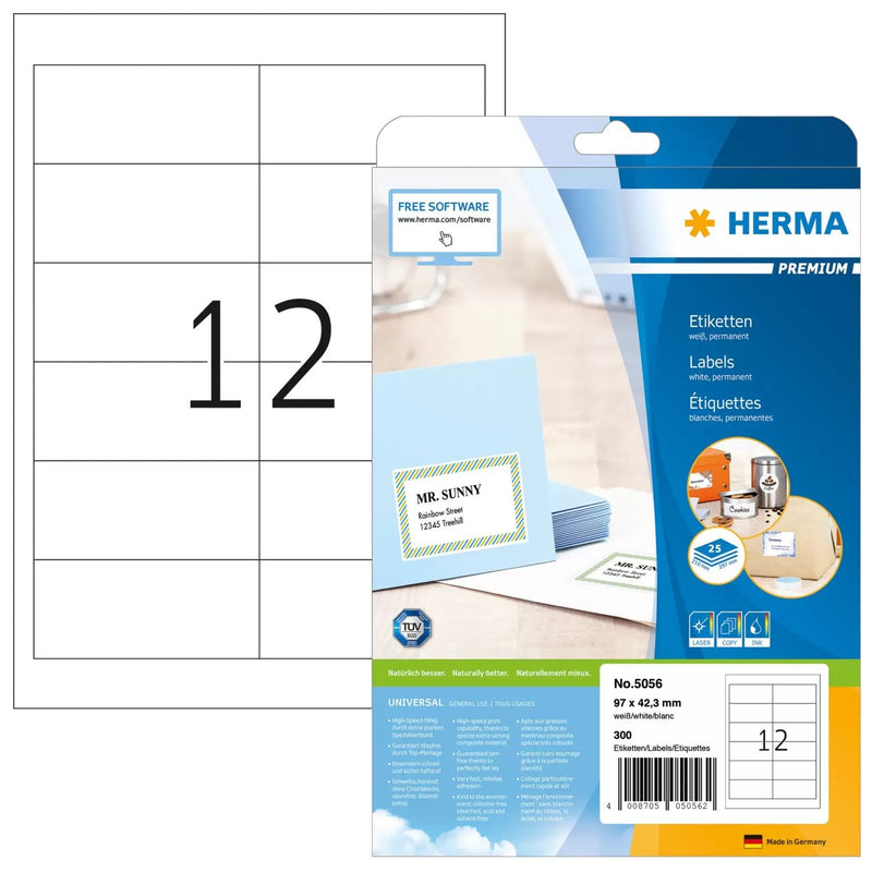 Herma Labels Premium A4 White 97X42,3MM Paper 300 Units