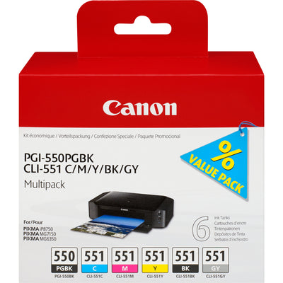 Canon PGI-550PGBK + CLI551 (pgbk/C/M/ And /Bk/Gy) Genuine Foto Black Fotos Cyan Fotos Grey Foto Magenta Black  — image 1