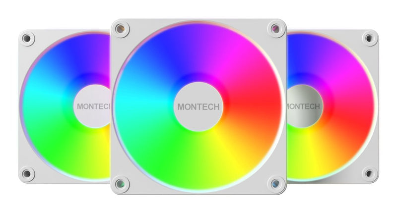 Montech Fan PC GF120R V2 Argb, White/White Paquete 3, Marcha Atrás, 120MM GF120R V2 ARGB 3 In 1 Pack (w)