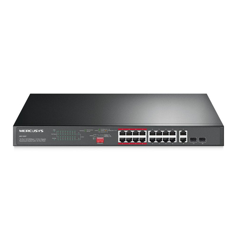 Mercusys Switch No Gestionable MS118CP 18P 16x RJ45 100Mbps PoE + 2X1Gbps 2XSFP 1Gbps Enrackable