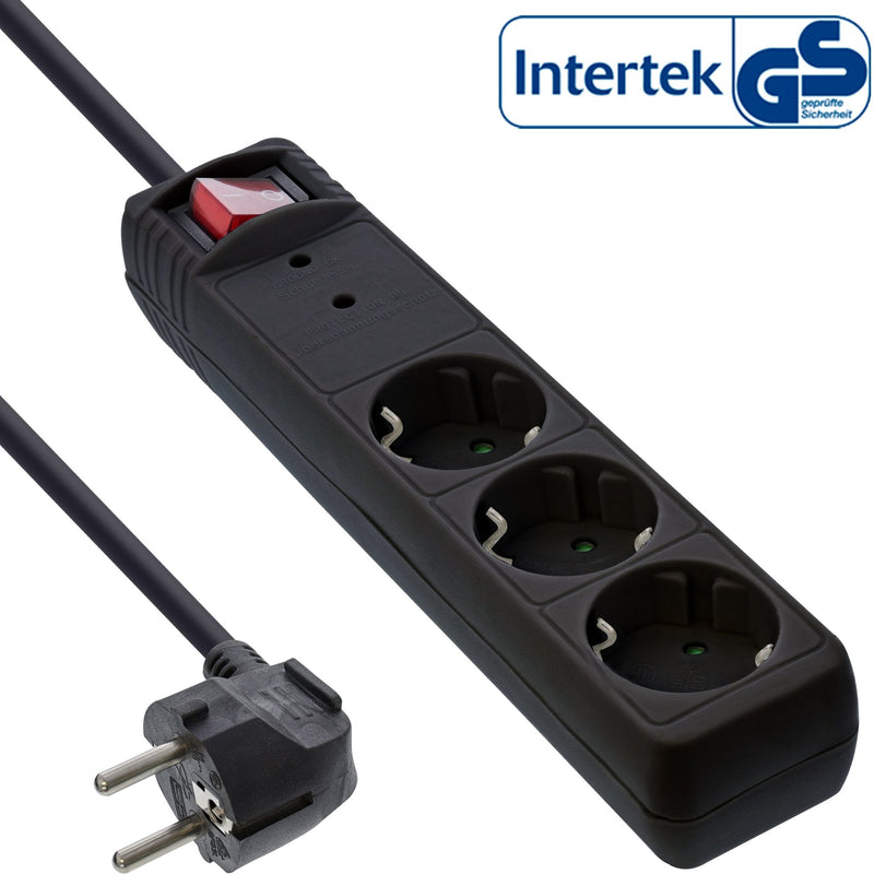 Inline Power Strip 3 Sockets With Protection 3X Type F With Switch Black 1.5M