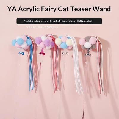 Cat Teaser Wand Toy - Colorful Ribbon Tassel with Jingle Bell Fairy Style Durable Chew Resistant Pet Play Stick