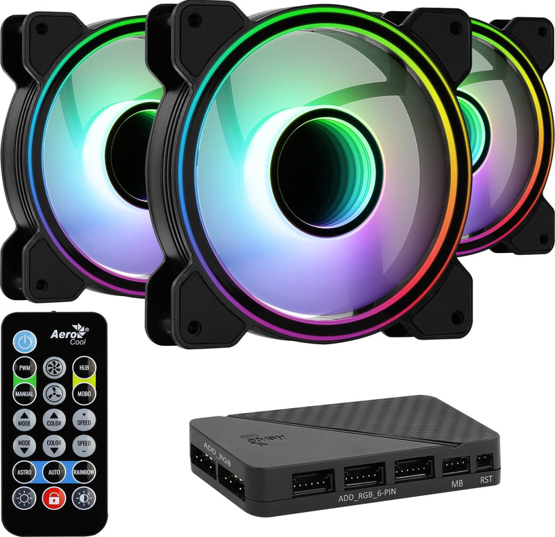 Aerocool Pack 3 Fans Mirage 12 ARGB Pro 12CM + H66F Hub + Remote Control