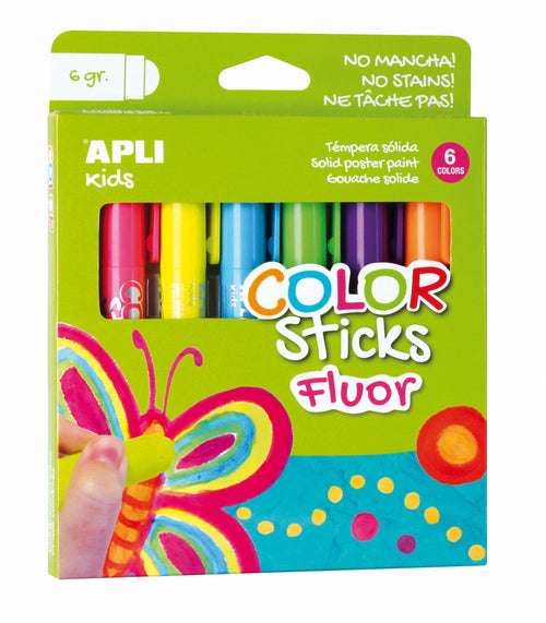 Apli Colour Sticks Temperas Solidas Fluorescentes - Pack 6 Units 6G - Finish Satinado Without Necesidad Barniz — image 1