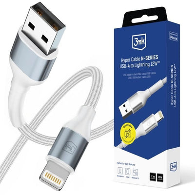 3MK Cable Hyper N-series a To Lightning 2M Qc 3.0 5V 2.4A 12W White — image 1