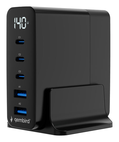 Gembird 5-PORT 140W GaN USB Fast Charger Black — image 1
