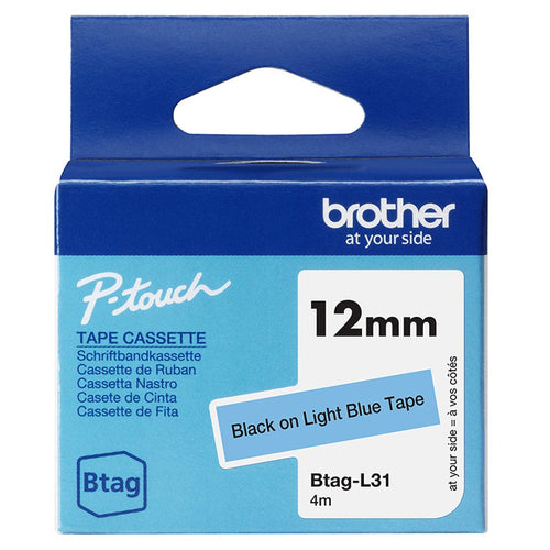 Brother Tape Labels BTAG-L31 12MM, Black Sobre Blue No Laminated BTAGL31 — image 1