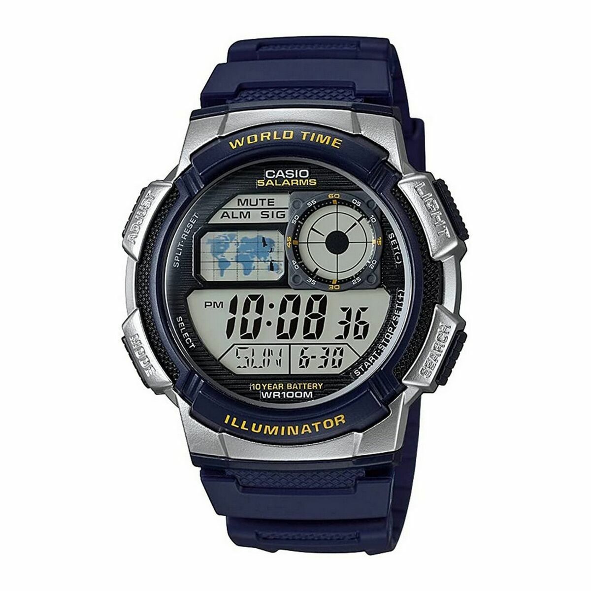 Casio Men's Watch Casio World Time Illuminator - 5 Alarms, 10 Year Battery Black Grey (Ø 40 Mm) (Ø 43 Mm)