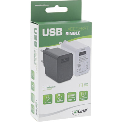 Inline Adapter Power USB Single 100-240V a 5V/2,5A, Black — image 1