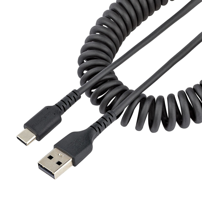 USB a To C Charging Cable - 1M Cabl (3.3FT) Coiled Cable Black