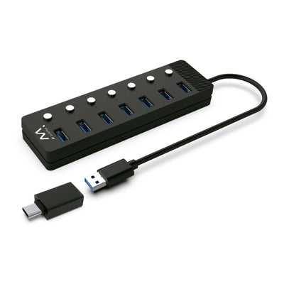 Ewent Hub 7 Ports USB 3.0 + Switch USB Type a + Adapter USB Type-c — image 1