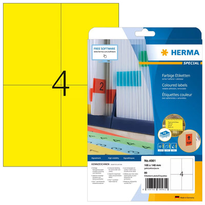 Herma Labels A4 Yellow 105X148MM Paper Matte Removible 80 Pieces — image 1