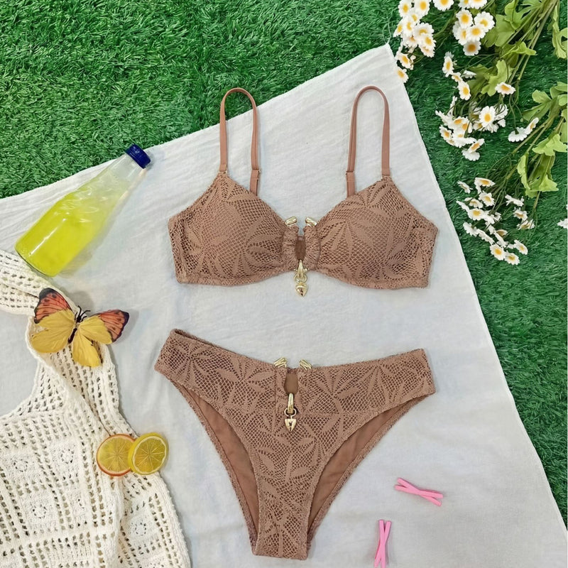 Mesh Sheer Pattern Soft Cup Bikini U-shaped Metal Frame