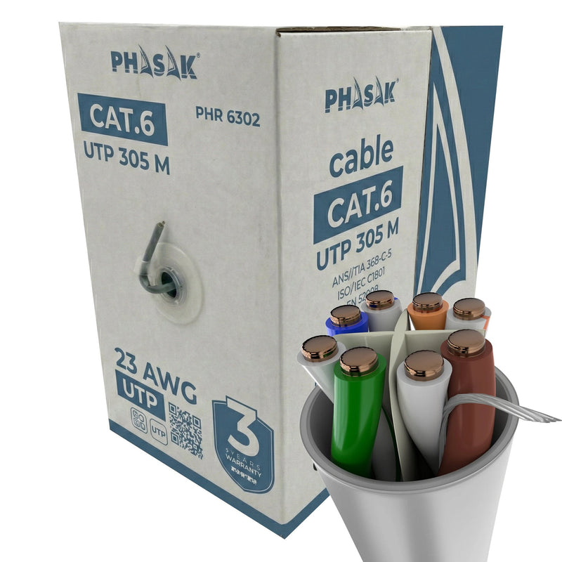 Phasak Bobina Cable RJ45 UTP Phr 6302 CAT.6 305M Grey