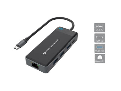 Conceptronic Adapter USB-C 7IN1 HDMIX2 USB-C Pd 100W USB-A RJ45 Gigabit DONN14G — image 1