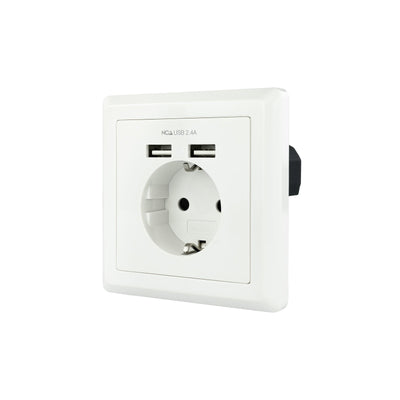 Nanocable Roseta Base Plug Wall Recessed Type Schuko With 2 Sockets USB 2.4A - White — image 1