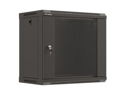 Lanberg Cabinet Mural Rack 19 9U 540X350 Flat Pack Black Door Glass — image 1
