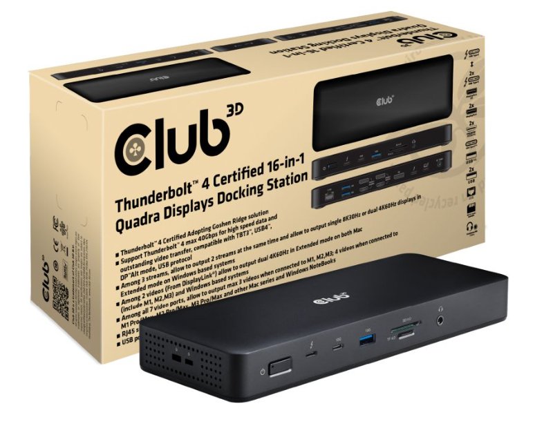 CLUB3D CSV-1583 Base Portátil Y Replicador Ports Alámbrico Thunderbolt 4 Negro