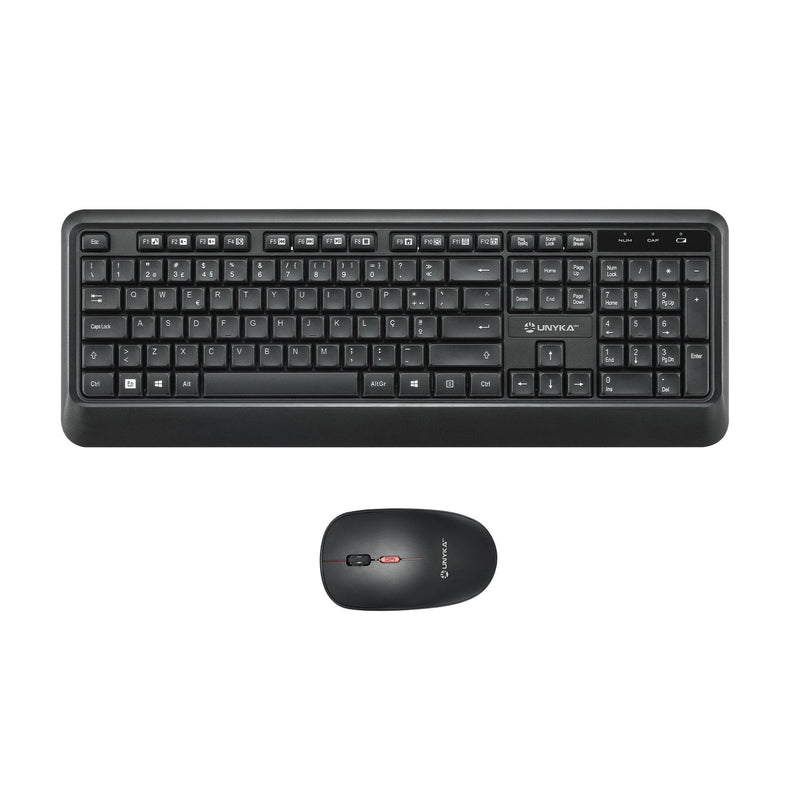 Unykach UK39 Pack Keyboard Wireless Compacto + Wireless Mouse 1600DPI, 3 Buttons Uso Ambidiestro - Disposicion
