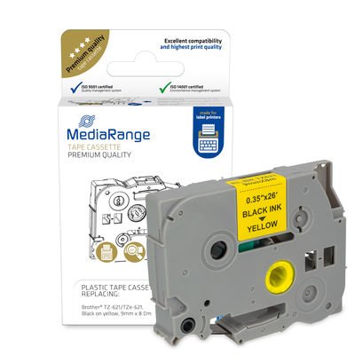 Mediarange MRBTZ621 Tape Printer Labels Black Sobre Yellow Tz/Tze — image 1