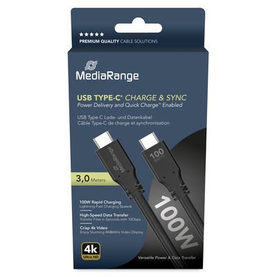 Mediarange Cable MRCS218 USB 3.2 Gen 1 (3.1 Gen 1) 3M USB C Black
