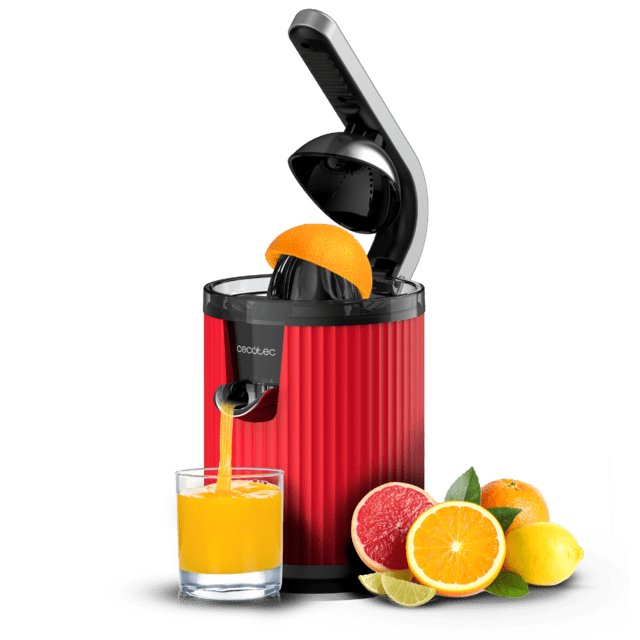 Cecotec Juicer Xqueeze Retrojuice 600 Lenta 600W Black Red Steel Inoxidable