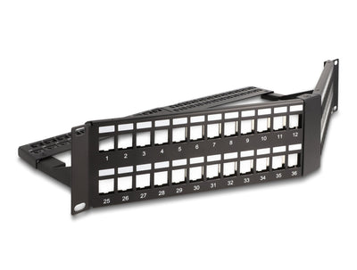 Delock 19 Keystone Patchpanel 48 Port With Entlastungsschiene 2 He Gewinkelt Black — image 1