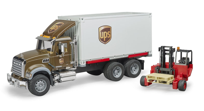 Bruder Camion Mack Reparto UPS With Wheelbarrow Elevadora 02828