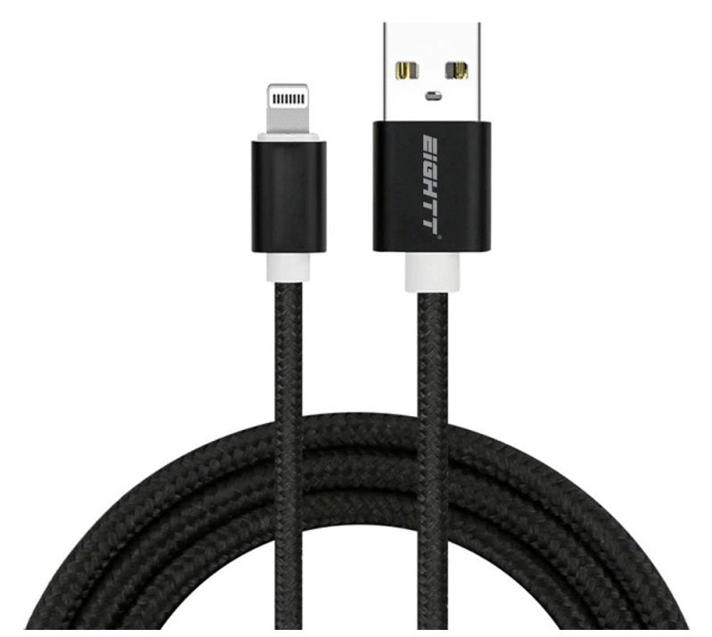 Eightt USB Cable a Lightning_iphone 1M Trenzado Nylon Black