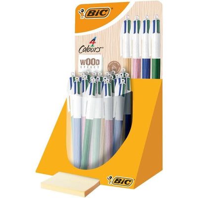 Bic 4 Colours Wood Style Expositor 30 Pens Bola Retractiles - Punta Media 1.0MM - Ink With Base Oil - Dise — image 1