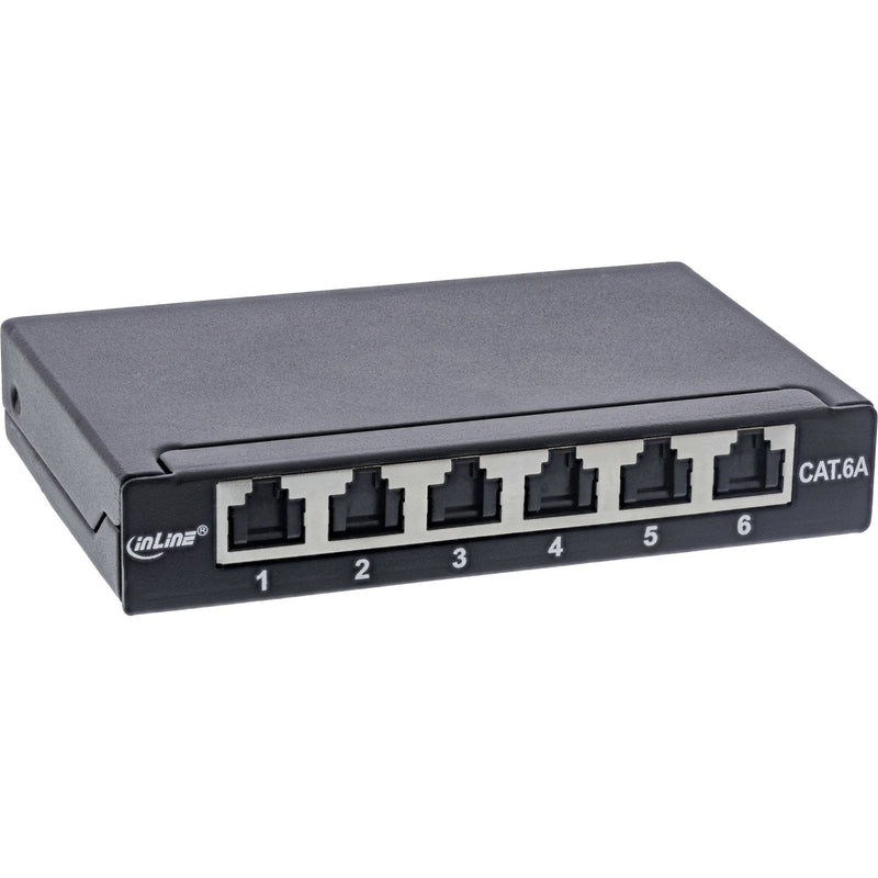 Inline® Patch Panel CAT.6A 0.5U 6-PORT, For Table/Wall/Rail, With Dust Projoection, Black